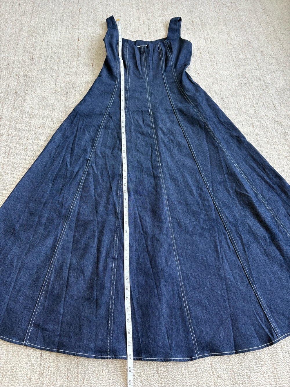 Petal & Pup Callum Denim Midi Dress Blue A-Line Pockets Contrast Stitch Medium - Picture 13 of 14